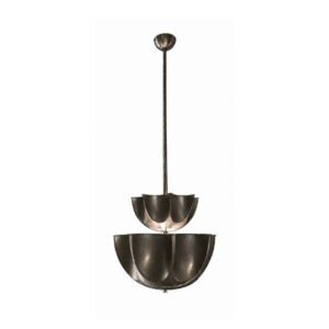 Weimar chandelier in polished gunmetal, three-quarter view, lit